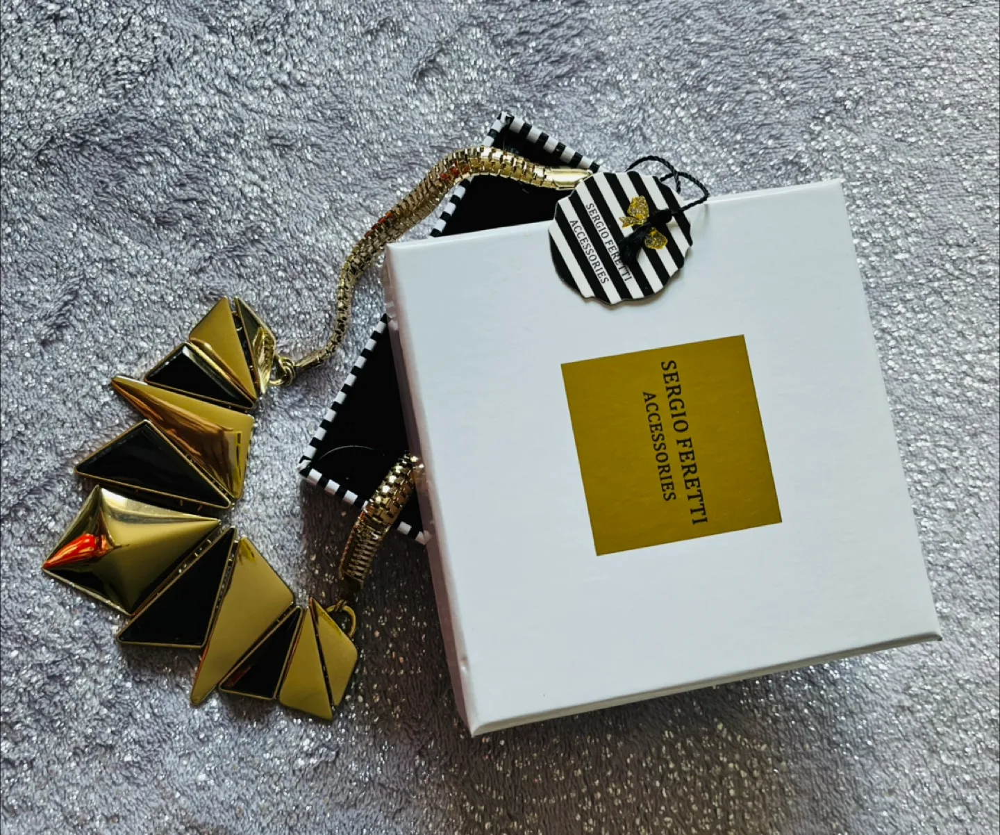 Sergio Feretti Gold & Black Statement Necklace thumbnail