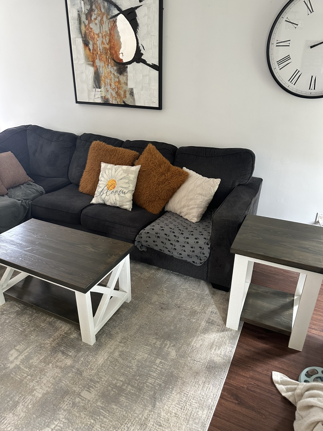 Coffee Table and End Table Set - Dark Wood & White - photo 2