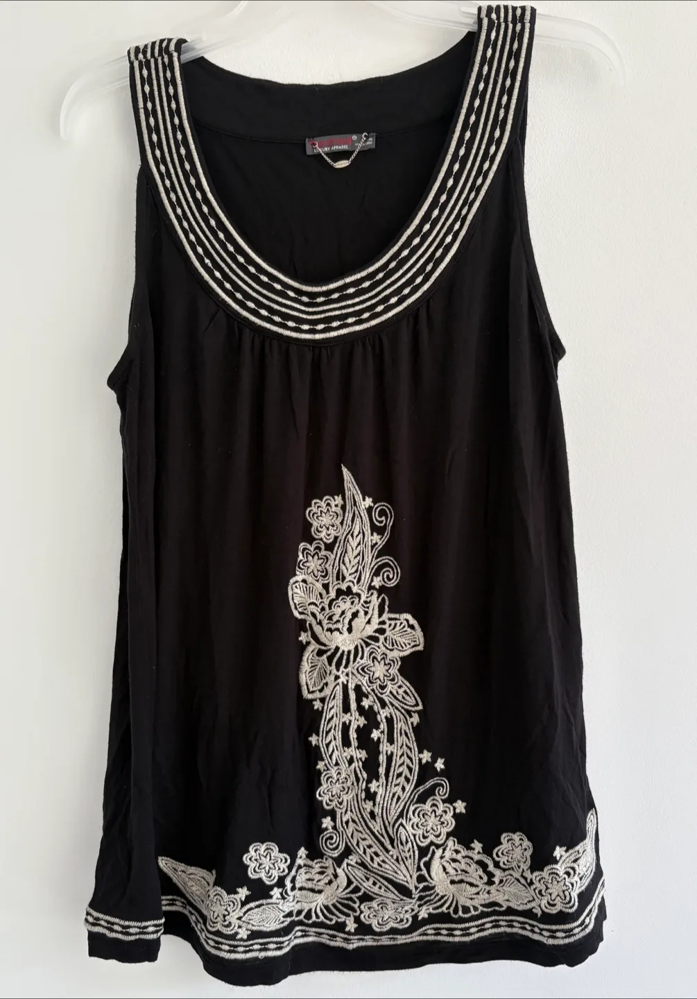 Beautiful Black Embroidered Tank Top! Size M thumbnail