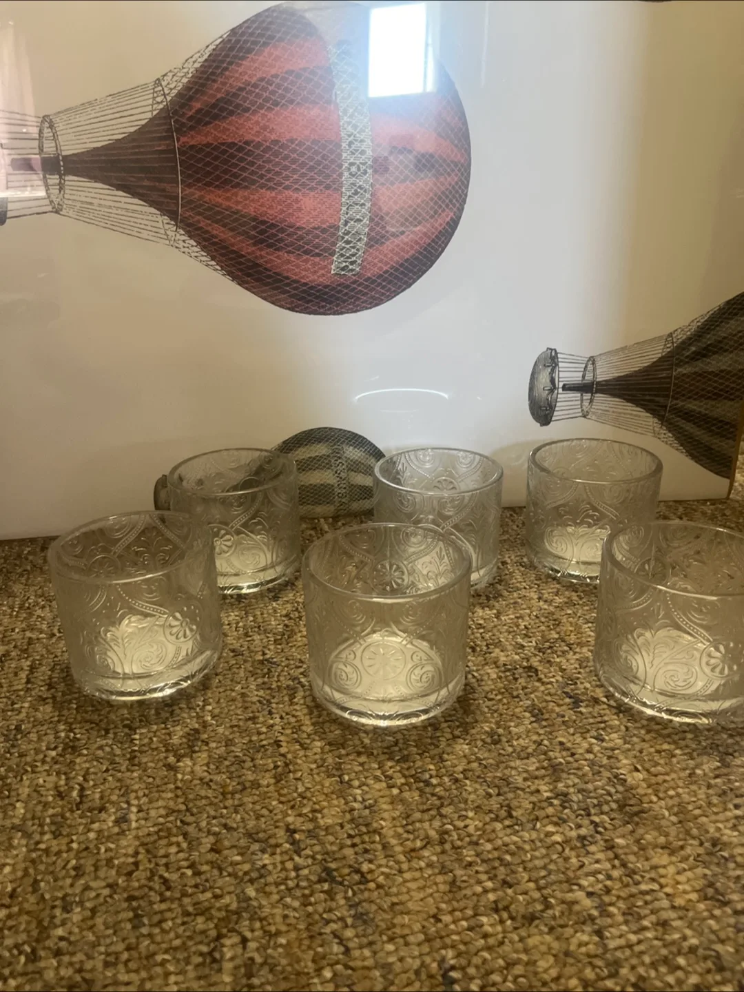 Set of 6 Etched Glass Votive Candle Holders thumbnail