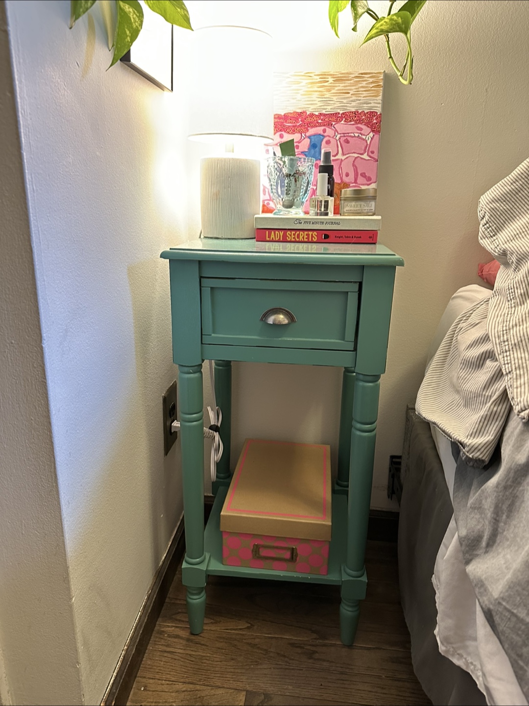 Green Bedside Table with Drawer