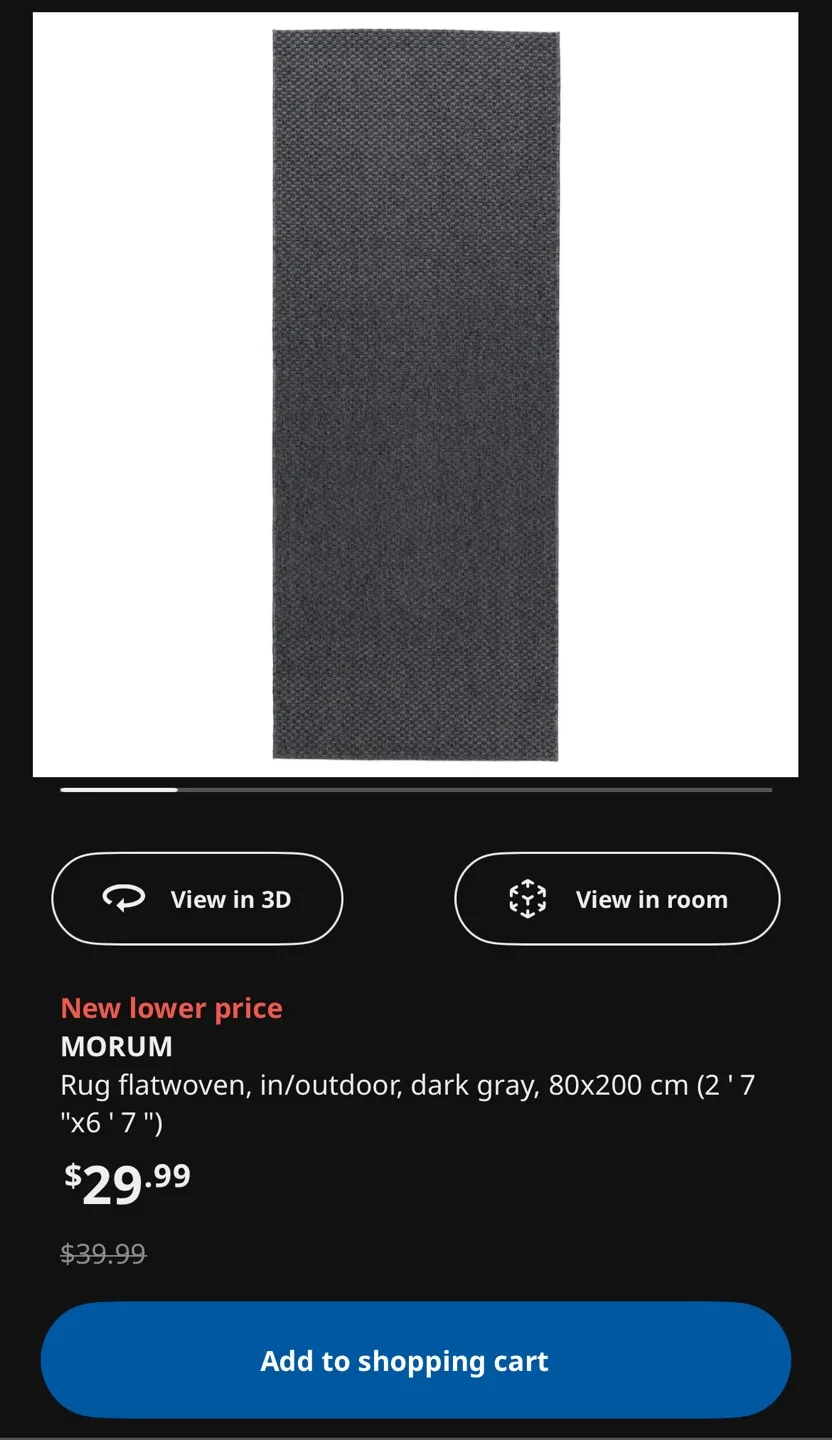 IKEA MORUM Dark Gray Rug - 2'7" x 6'7" thumbnail