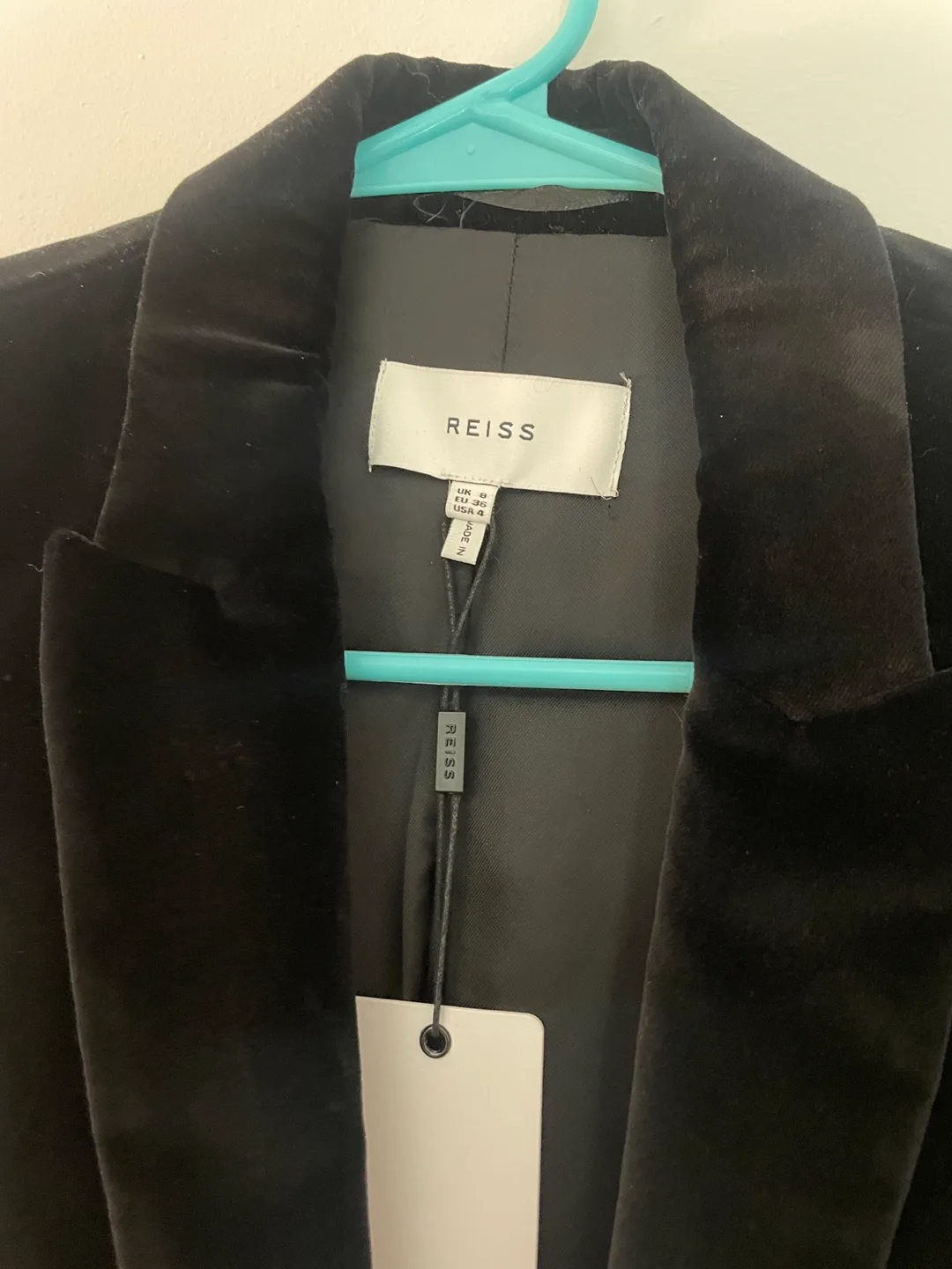 REISS Black Velvet Blazer - Size 4 thumbnail