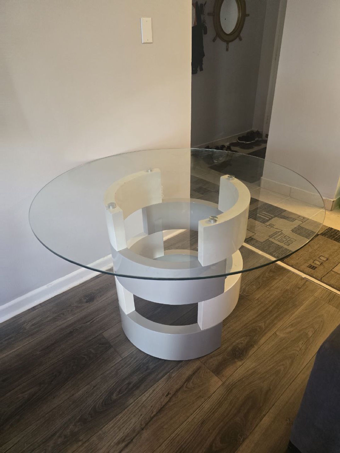 Round Glass dining Table only - White Base
