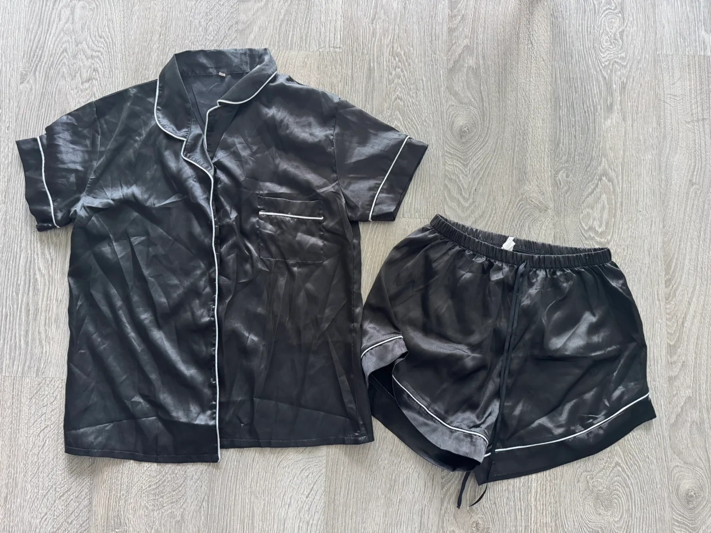 SHEIN-Black Satin Pajama Set-size large thumbnail