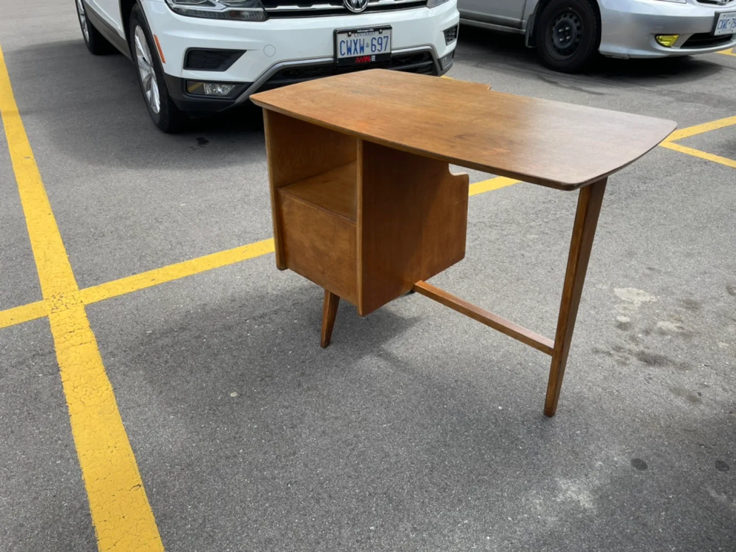 Vintage Mid Century Modern Wooden Desk 1950 image indicator(7)
