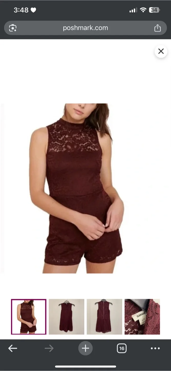 Garage Lace Romper - Burgundy - Size M thumbnail
