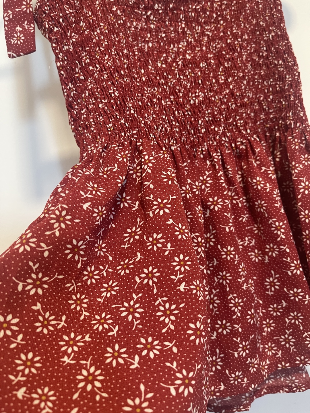 Red Floral Tie Strap Smocked Tank Top - photo 3