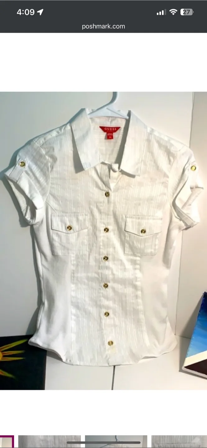 Guess White Button-Up Shirt - Size L thumbnail