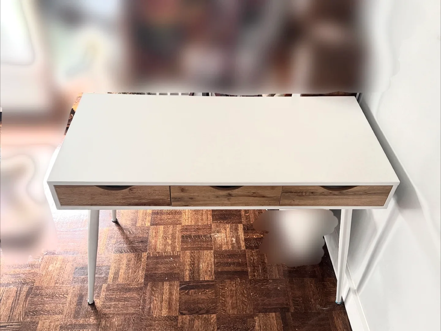 White Computer Desk with Wooden Drawers thumbnail