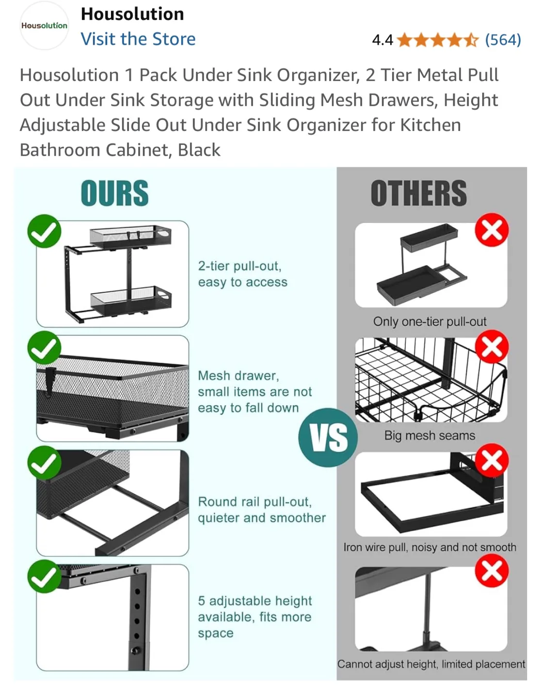 Housolution Under Sink Organizer - 2 Tier Metal Black image indicator(3)
