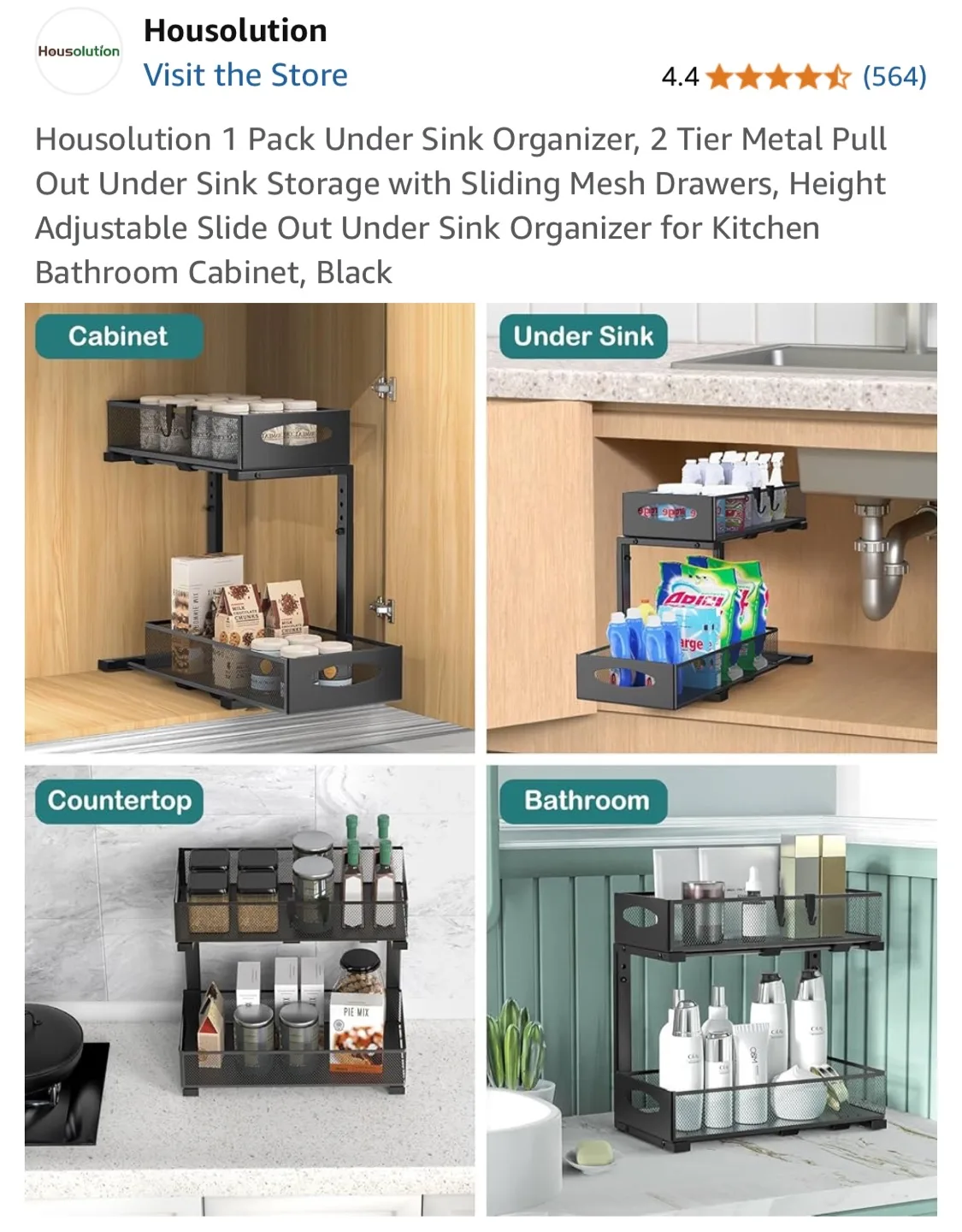 Housolution Under Sink Organizer - 2 Tier Metal Black image indicator(5)