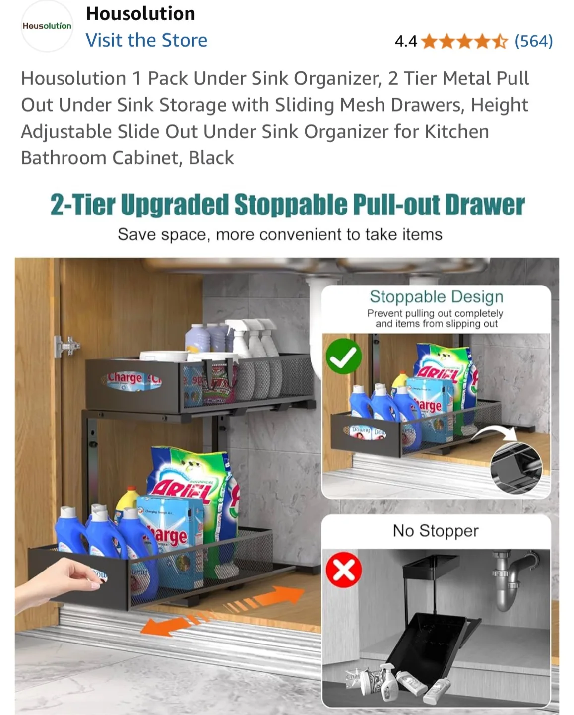 Housolution Under Sink Organizer - 2 Tier Metal Black image indicator(2)