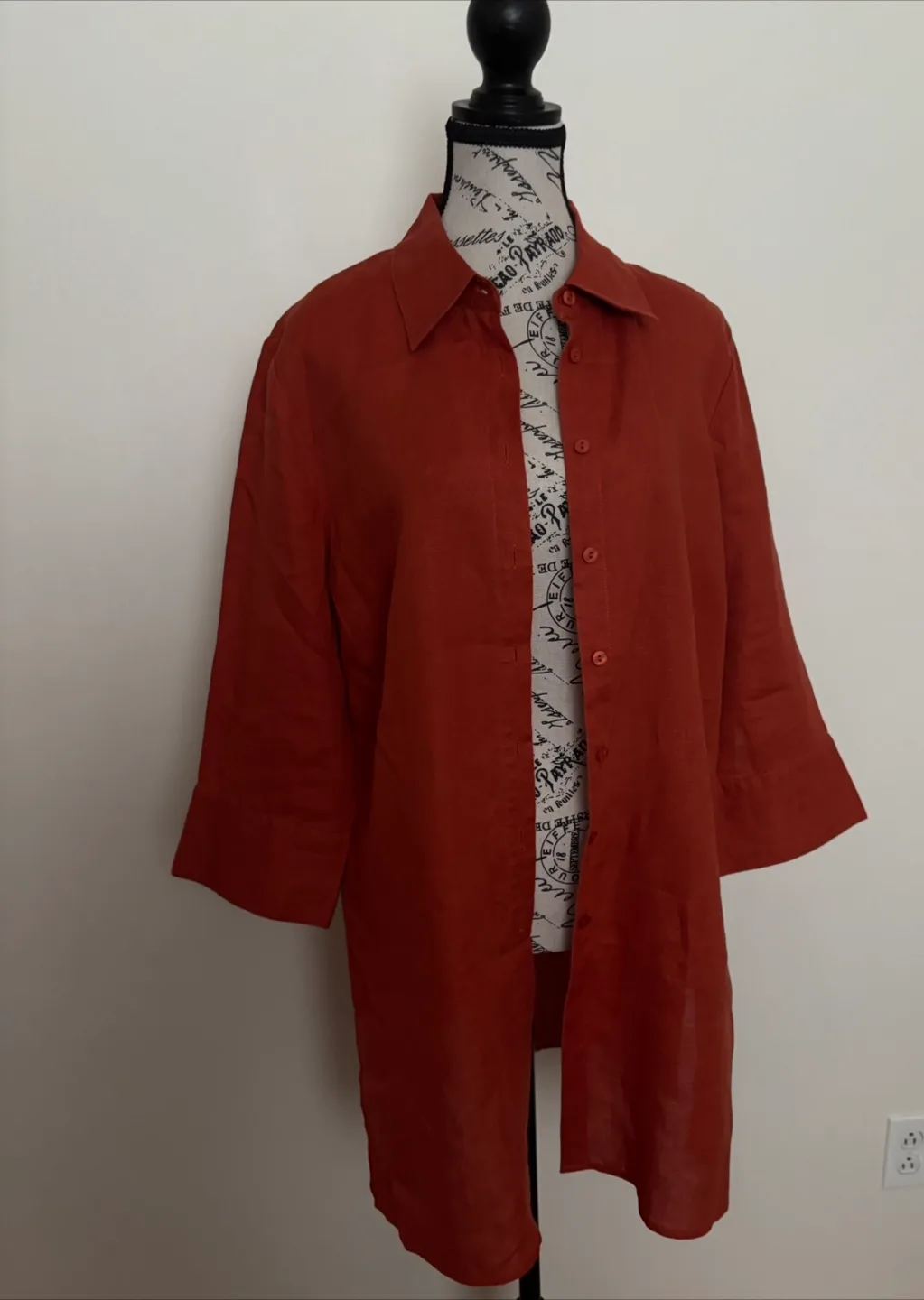 Orange Linen Blend Button-Up Tunic image indicator(2)