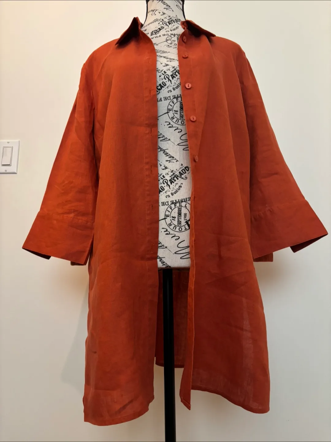 Orange Linen Blend Button-Up Tunic image indicator(5)