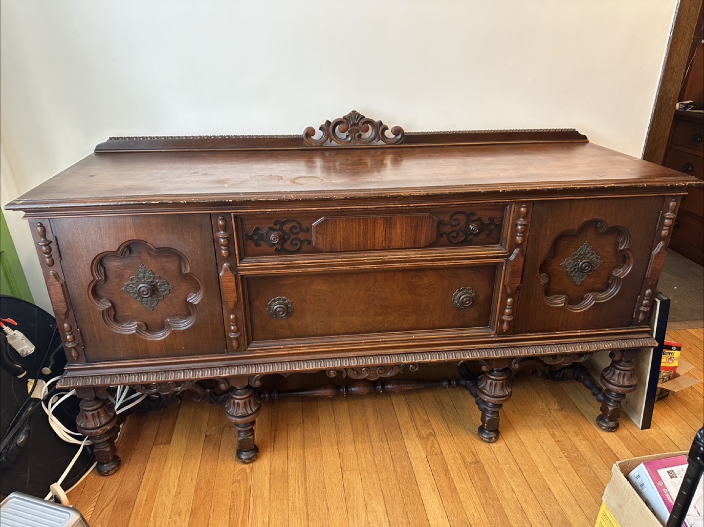 Antique Vintage Jacobean Revival Buffet Credenza