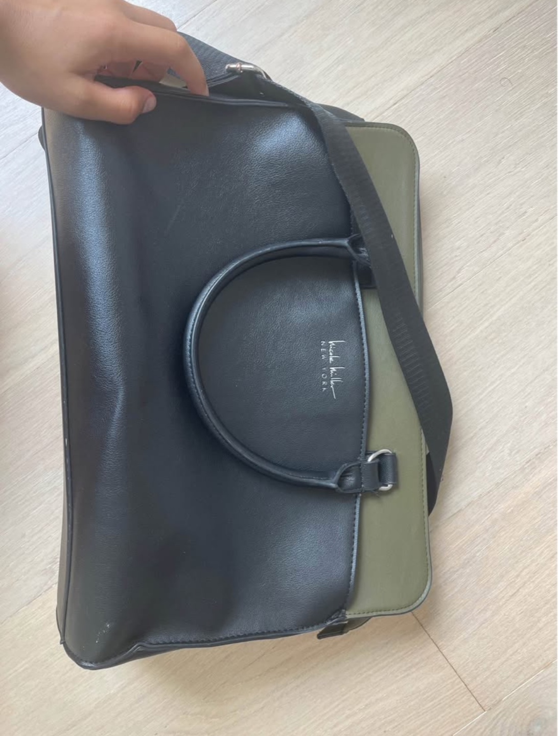 Nicole Miller Black & Olive Green Tote Bag