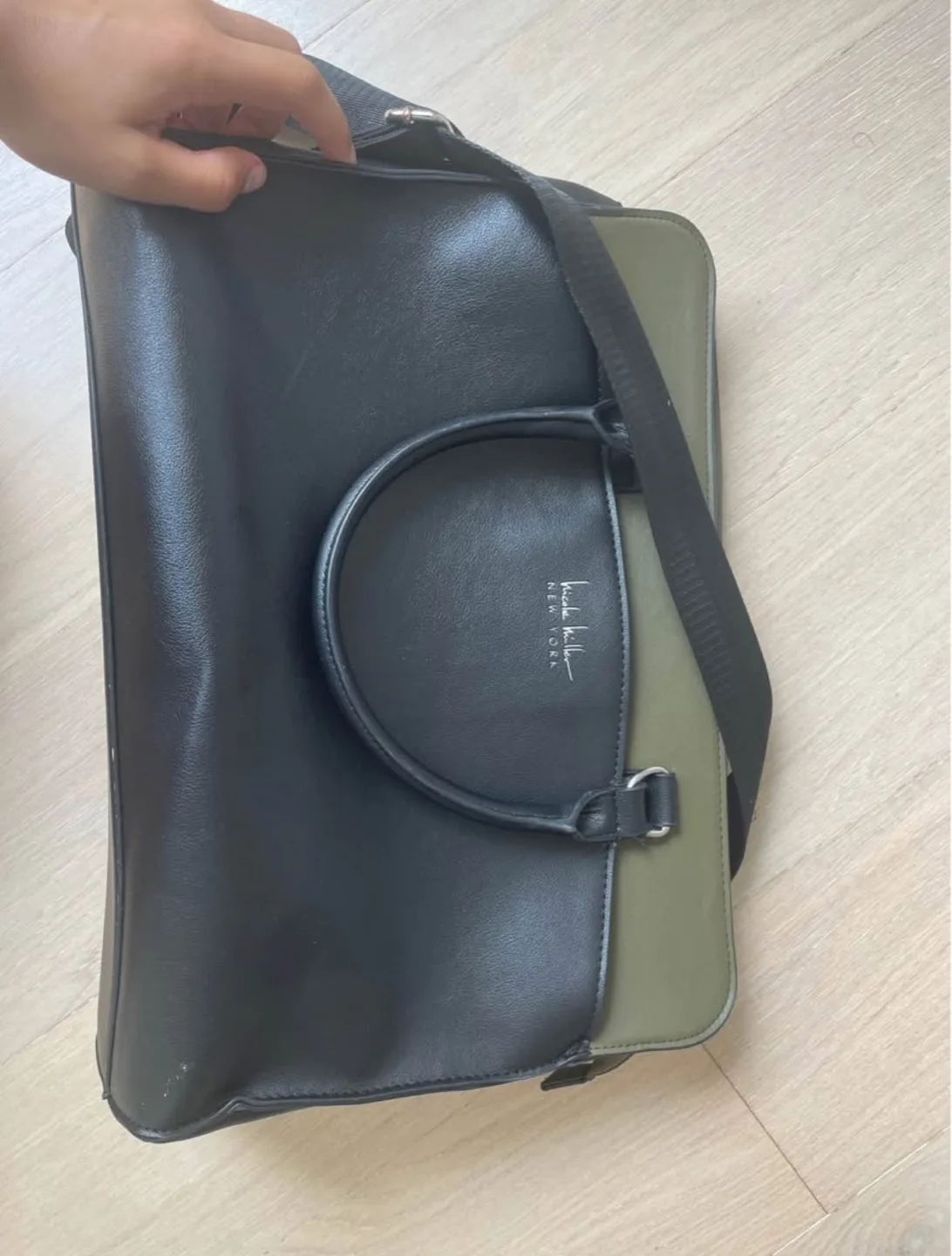 Nicole Miller Black & Olive Green Tote Bag thumbnail