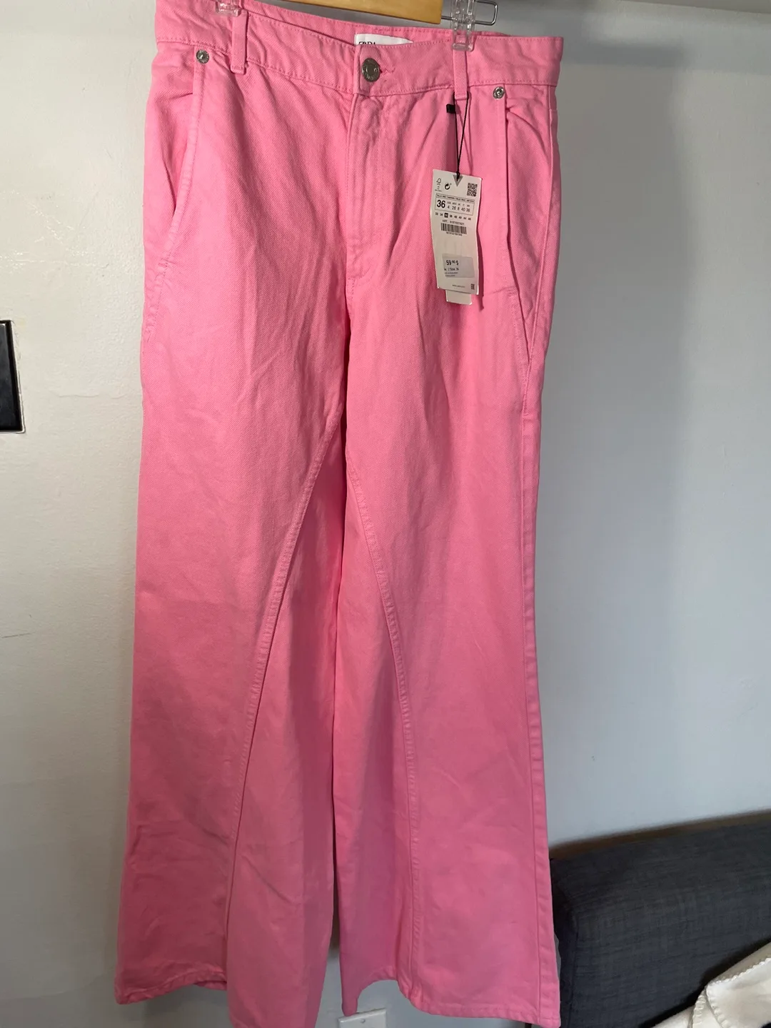 NWT Zara Pink Wide Leg Jeans Size 4 thumbnail