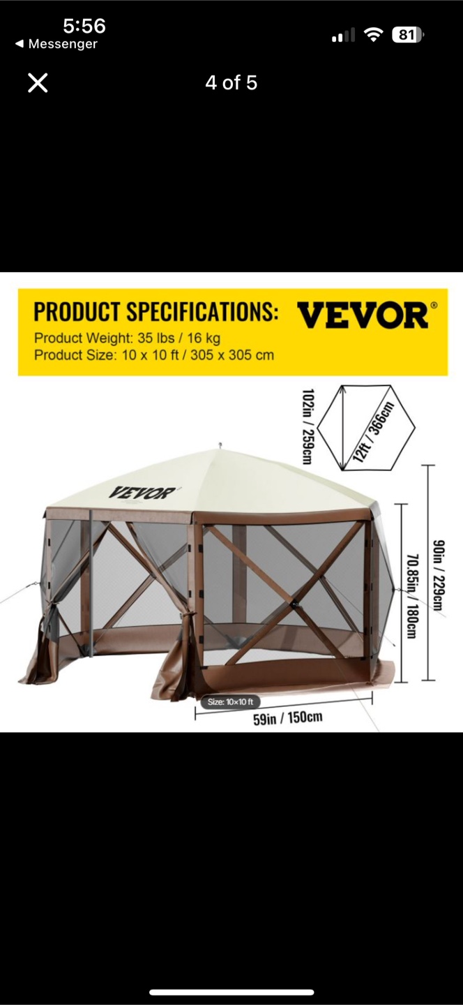 Vevor 10x10 ft Canopy Screen Tent - photo 4