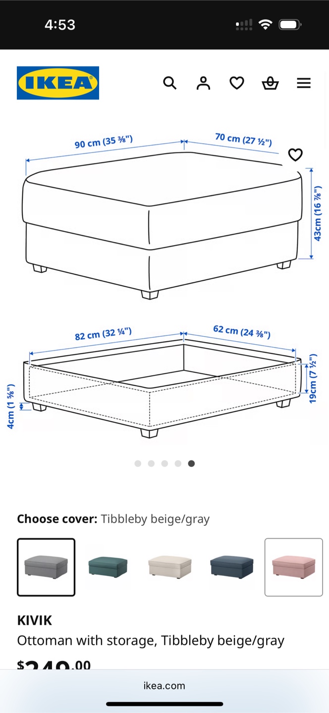 Sofa with Chaise + Storage Ottoman IKEA KIVIK - photo 4