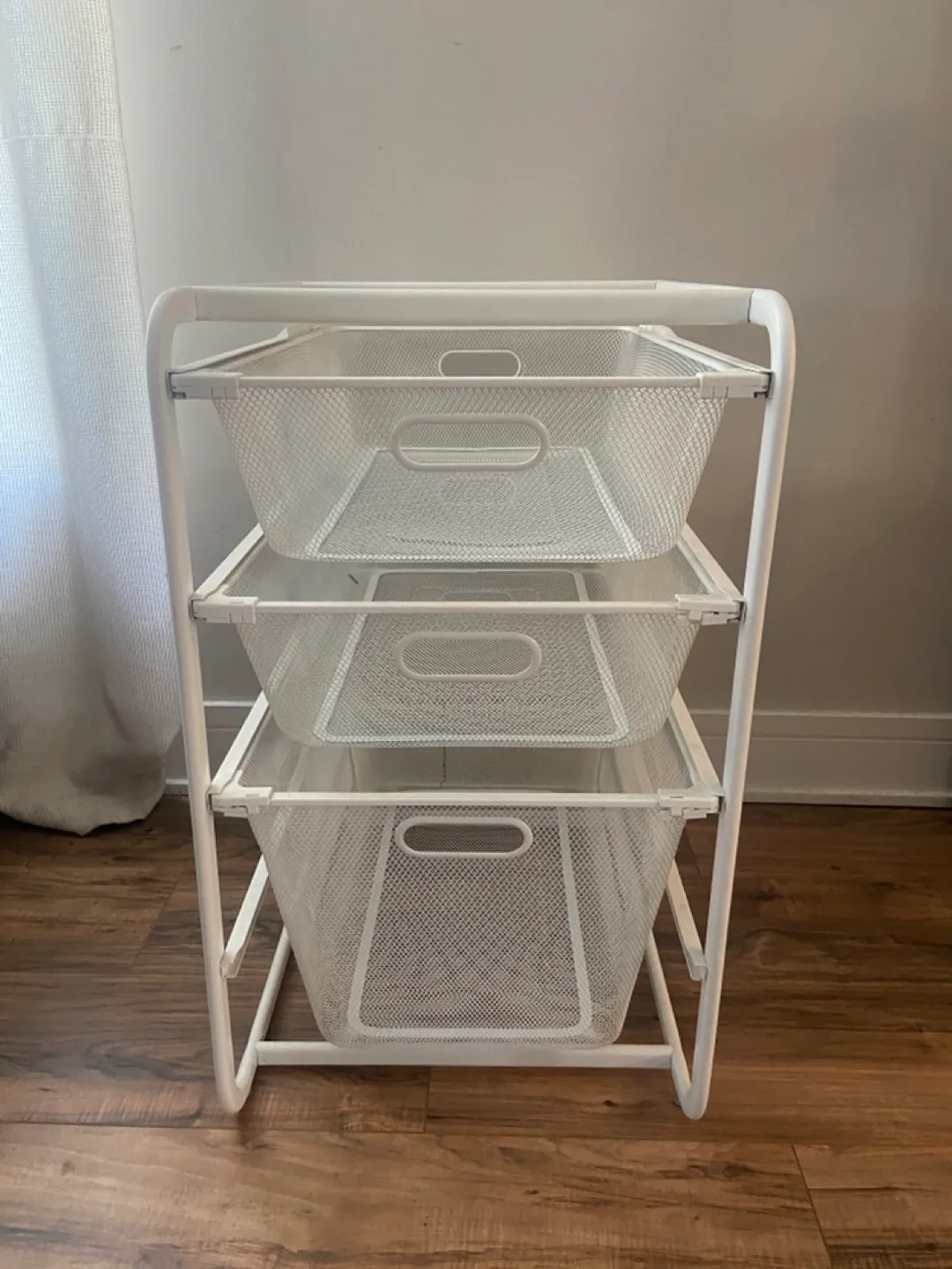 IKEA white metal storage cart with 3 baskets thumbnail