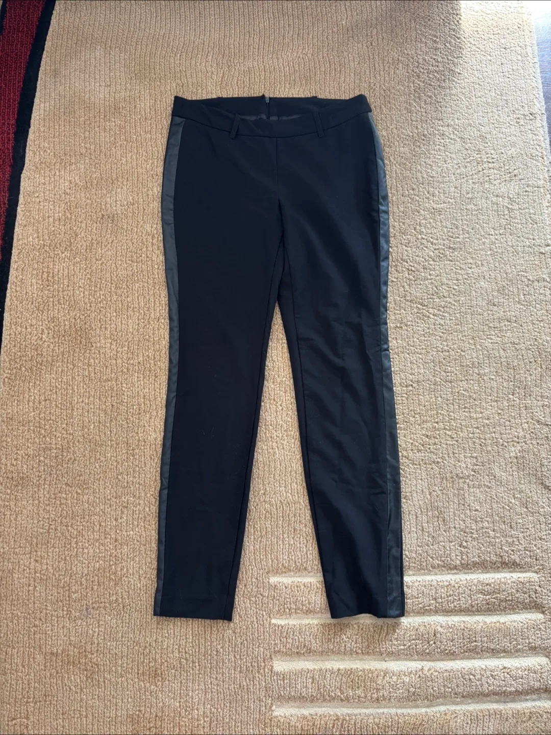 Women’s Black Pants with Faux Leather Stripe thumbnail