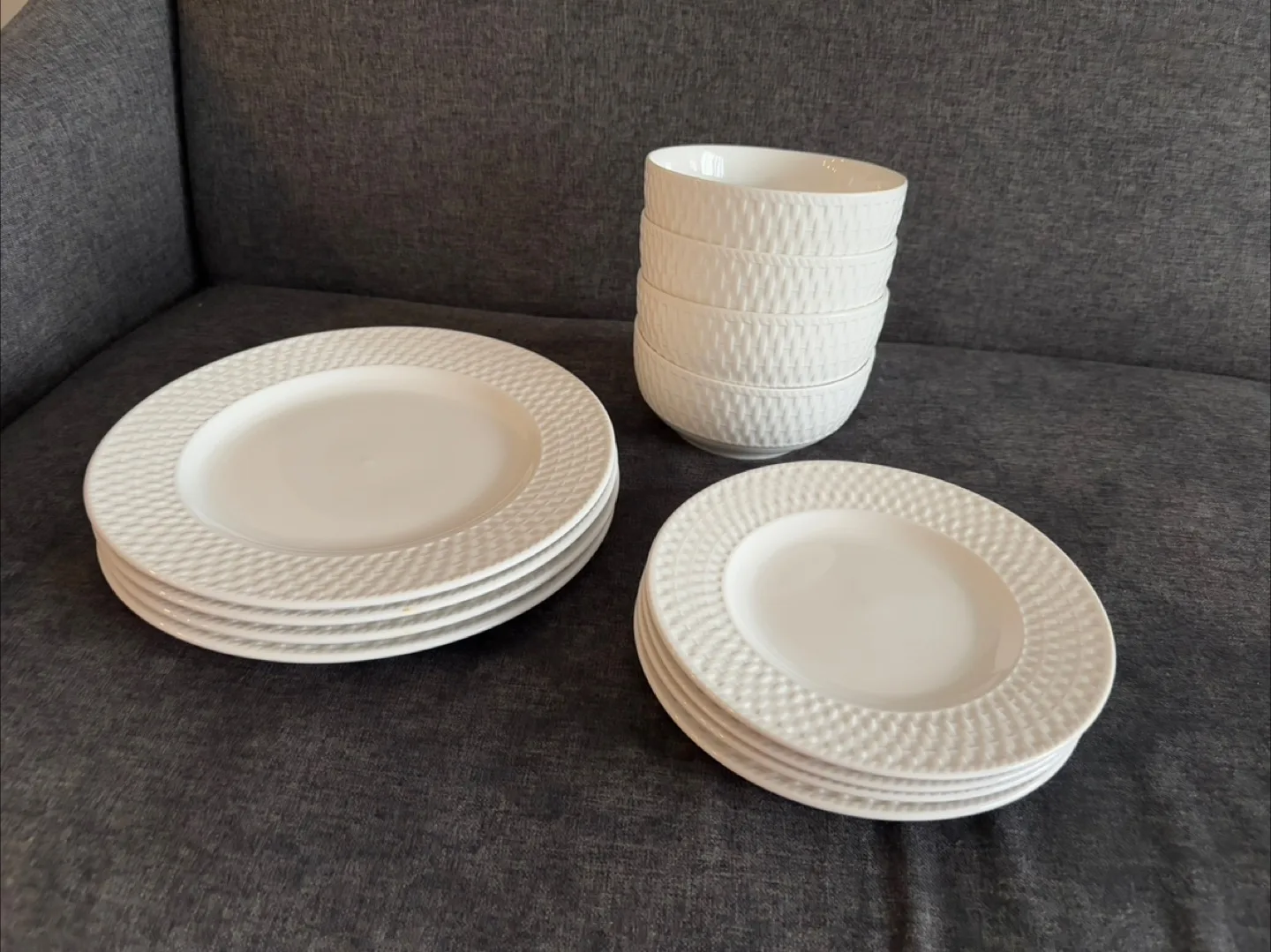 White Dinnerware Set - Plates & Bowls 4 each thumbnail