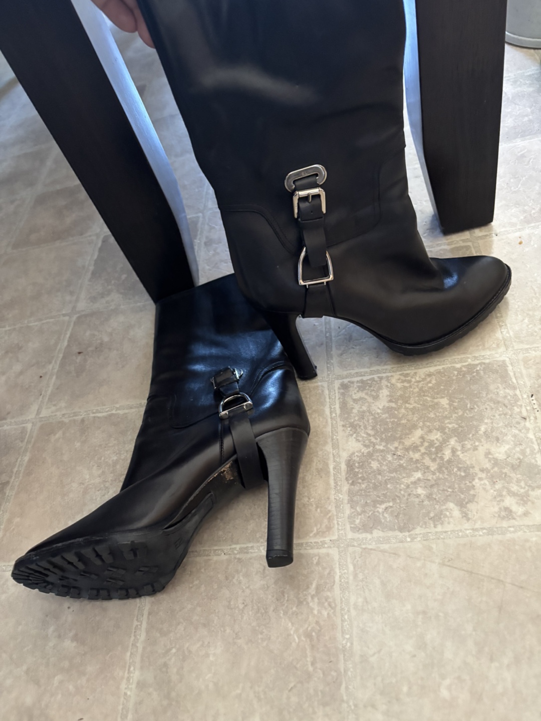 Ralph Lauren Black Leather Heeled Boots