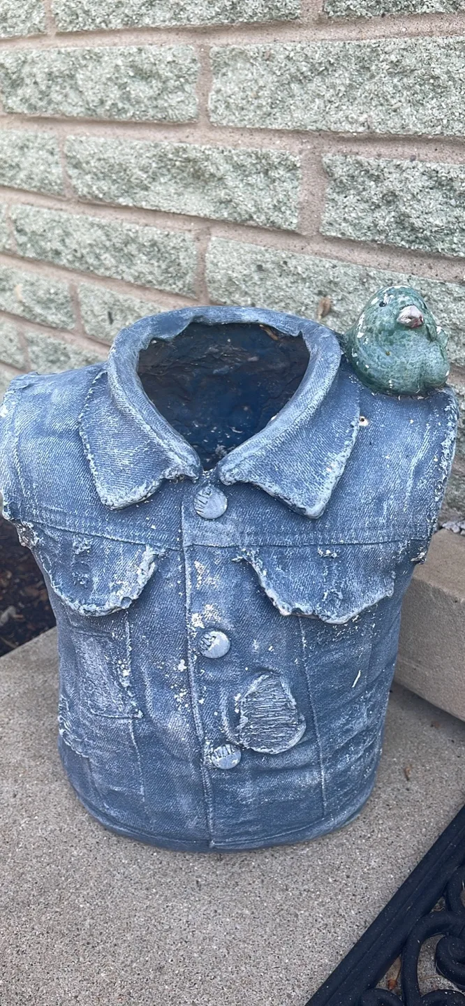 Denim Vest Bird Planter Pot check more pictures thumbnail