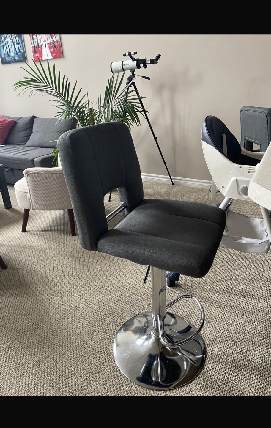 Grey Adjustable Height Bar Stool