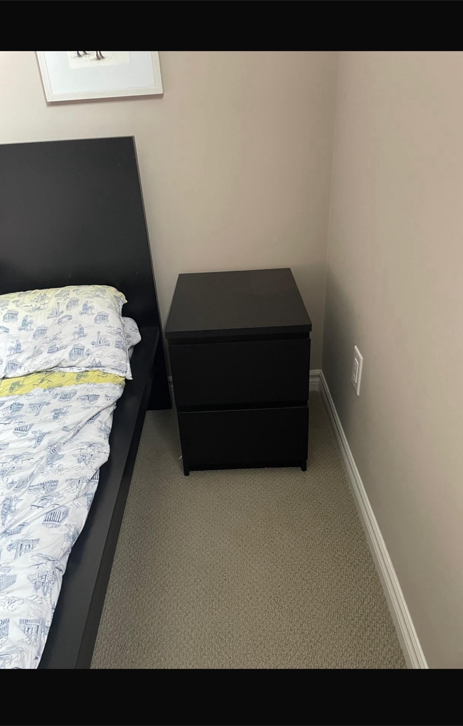 Black 2-Drawer Nightstand