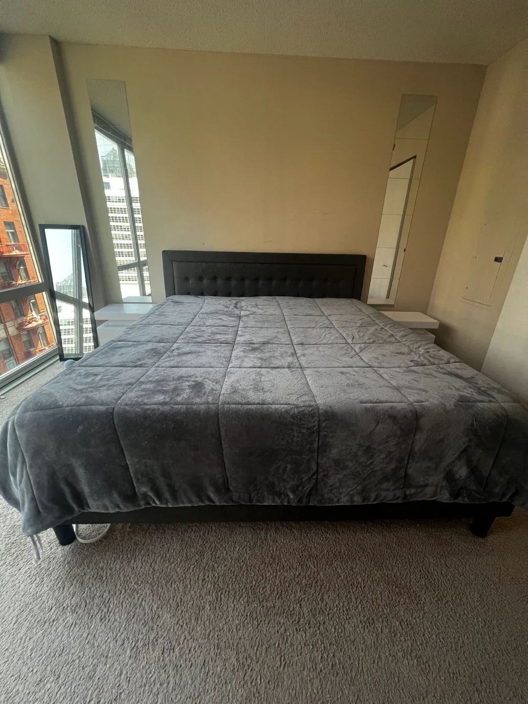 Gray Upholstered Platform Bed Frame: king thumbnail