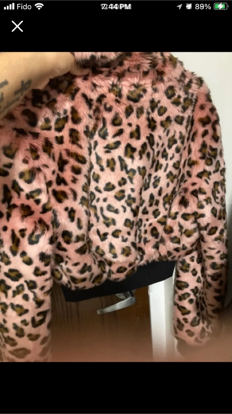 Guess Pink Leopard Print Faux Fur Jacket thumbnail