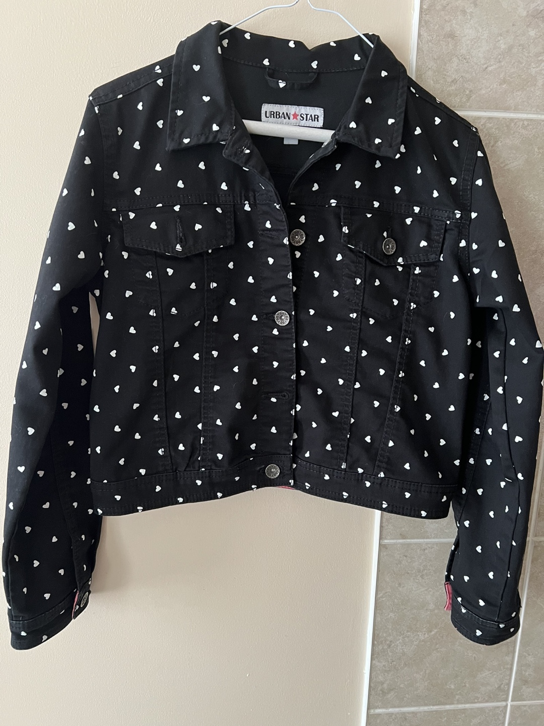 Urban Star Black Denim Jacket with Hearts