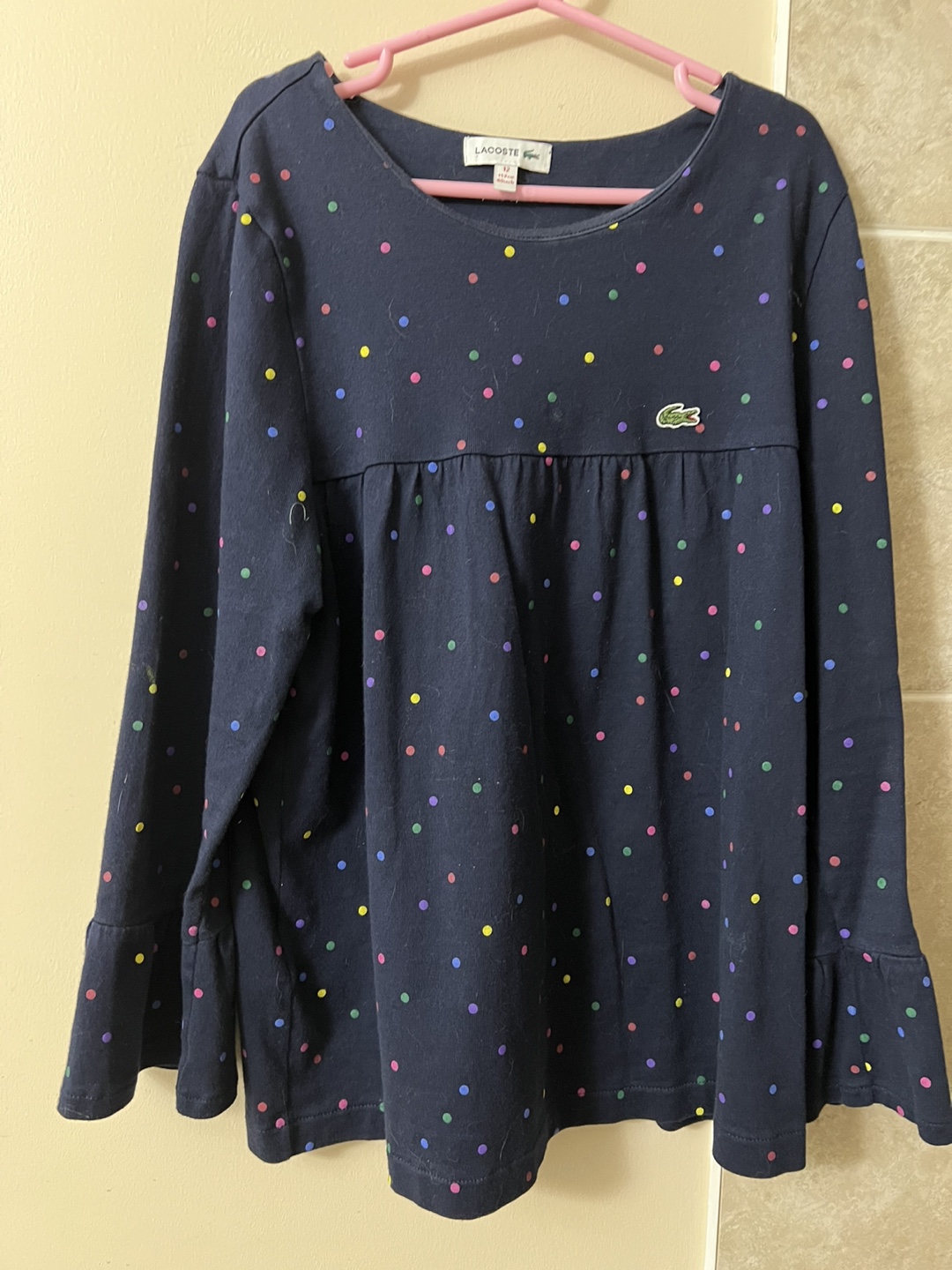 Lacoste Girls' Navy Polka Dot Top - Size 12