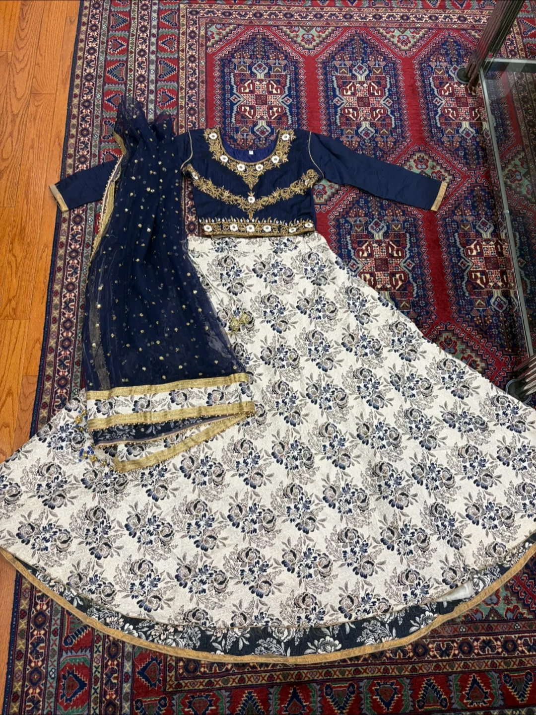 Floral Lehenga Choli Set - Blue & White thumbnail