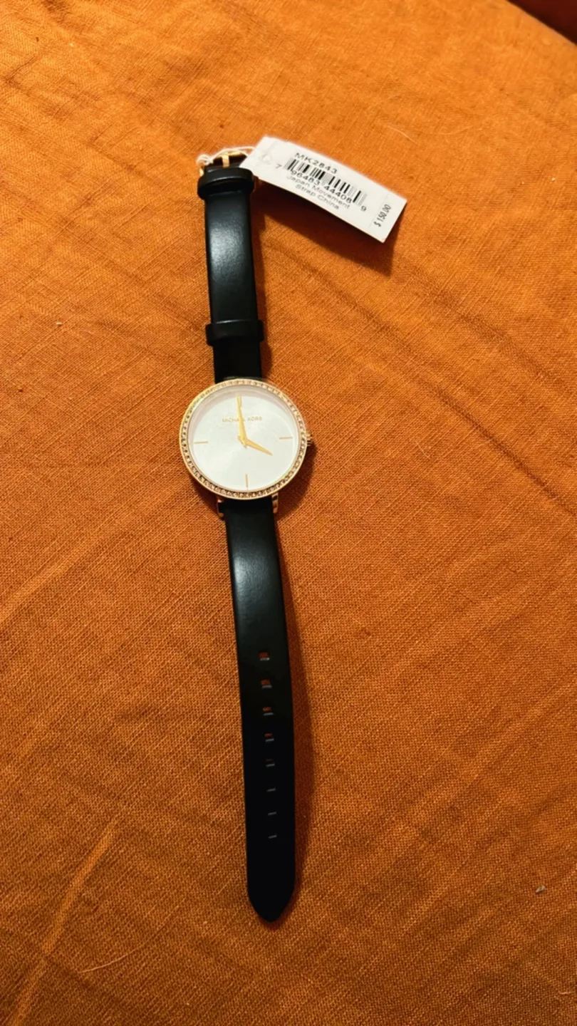New Michael Kors Ladies' Watch with Black Leather Strap thumbnail