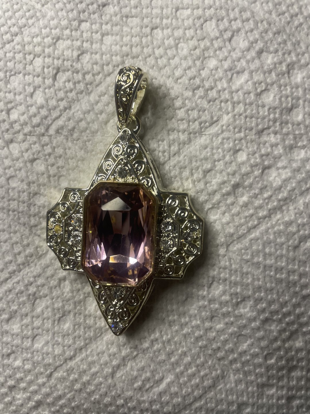 Sterlin silver stamped Pendant with Pink Stone - photo 2