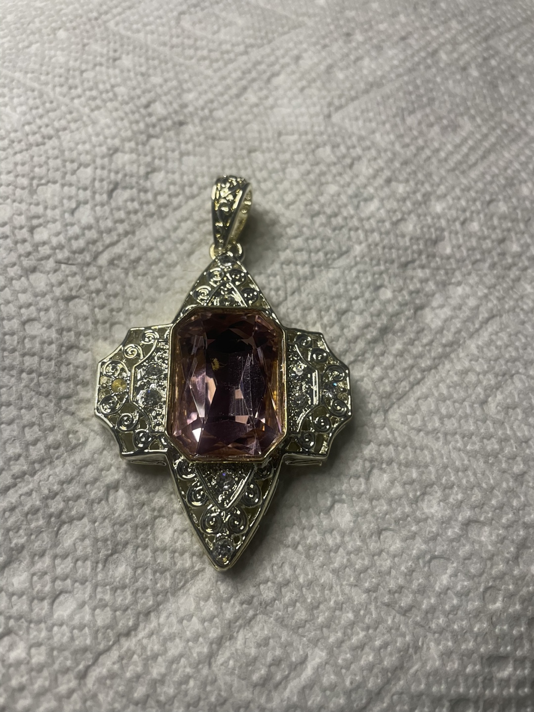 Sterlin silver stamped Pendant with Pink Stone