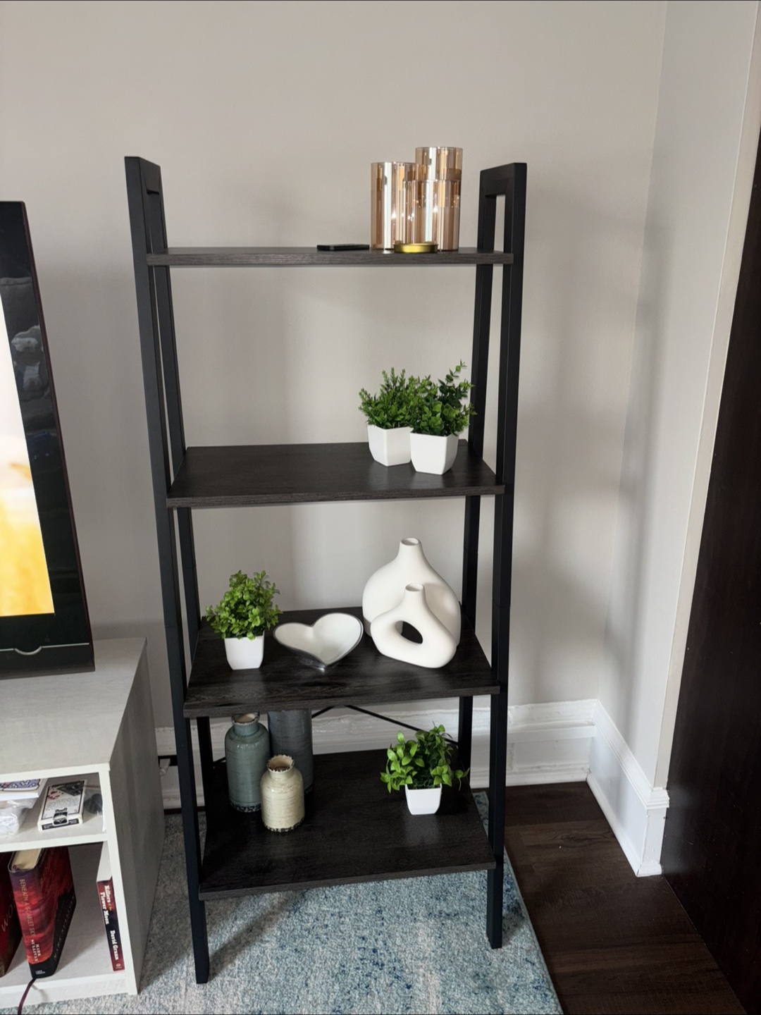 Set of 2 Black Leaning/Ladder Shelves