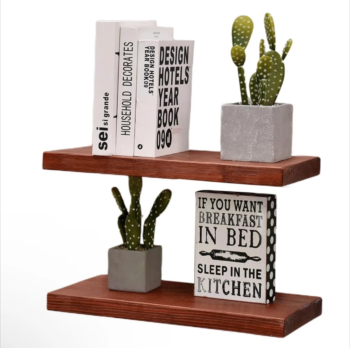 Set of 2 Rustic Brown Floating Shelves thumbnail