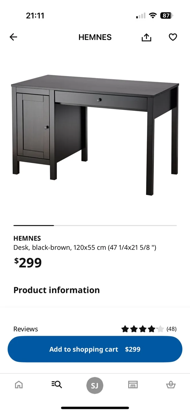 IKEA Hemnes Desk - Black-Brown thumbnail