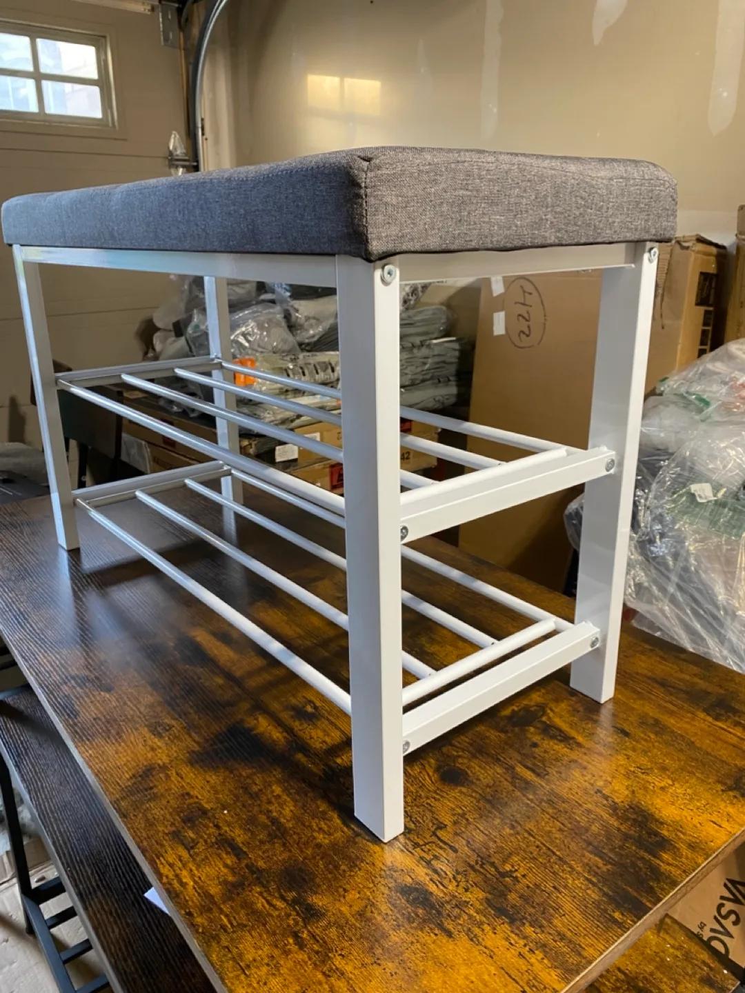 ✨ Modern Shoe Bench w/ Cushion – Sleek & Space-Saving! thumbnail