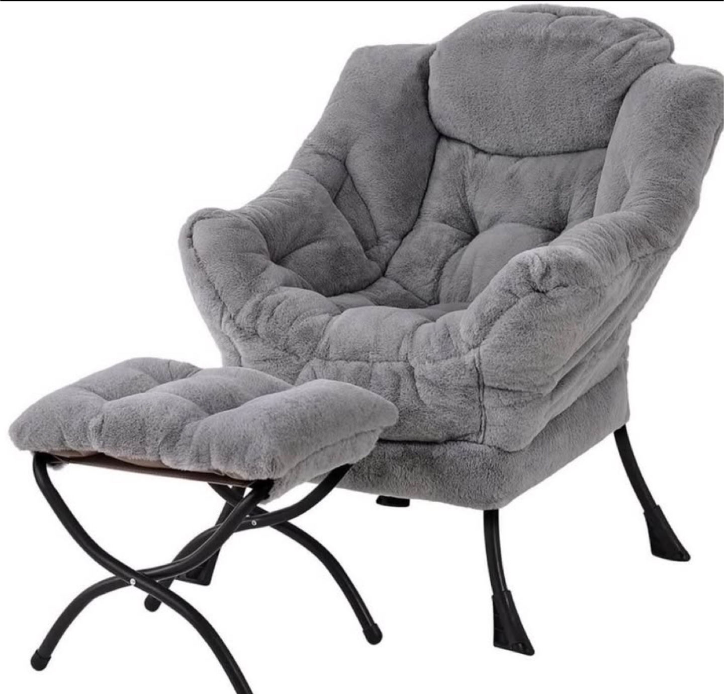 Welnow Grey Plush Chair with Ottoman - photo 2