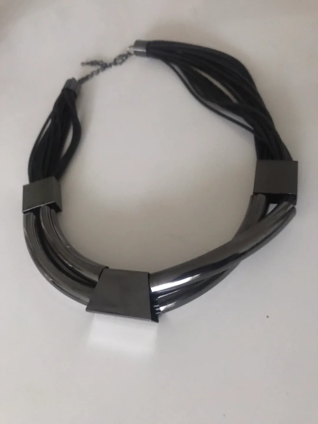 Necklace: Sleek, Geometric Metallic+Leather thumbnail
