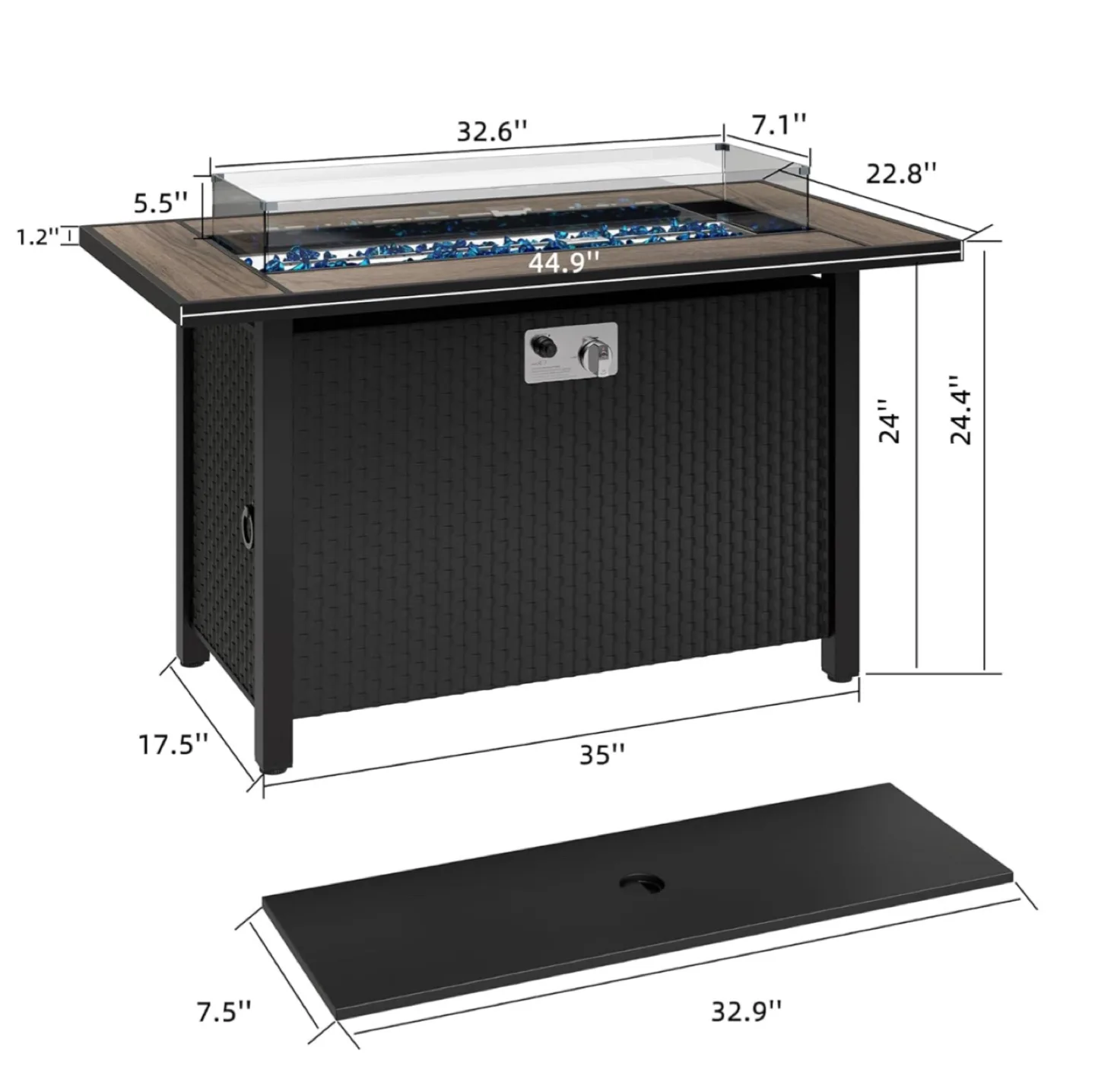 45" Propane Fire Pit with glass protector and waterproof cover image indicator(4)