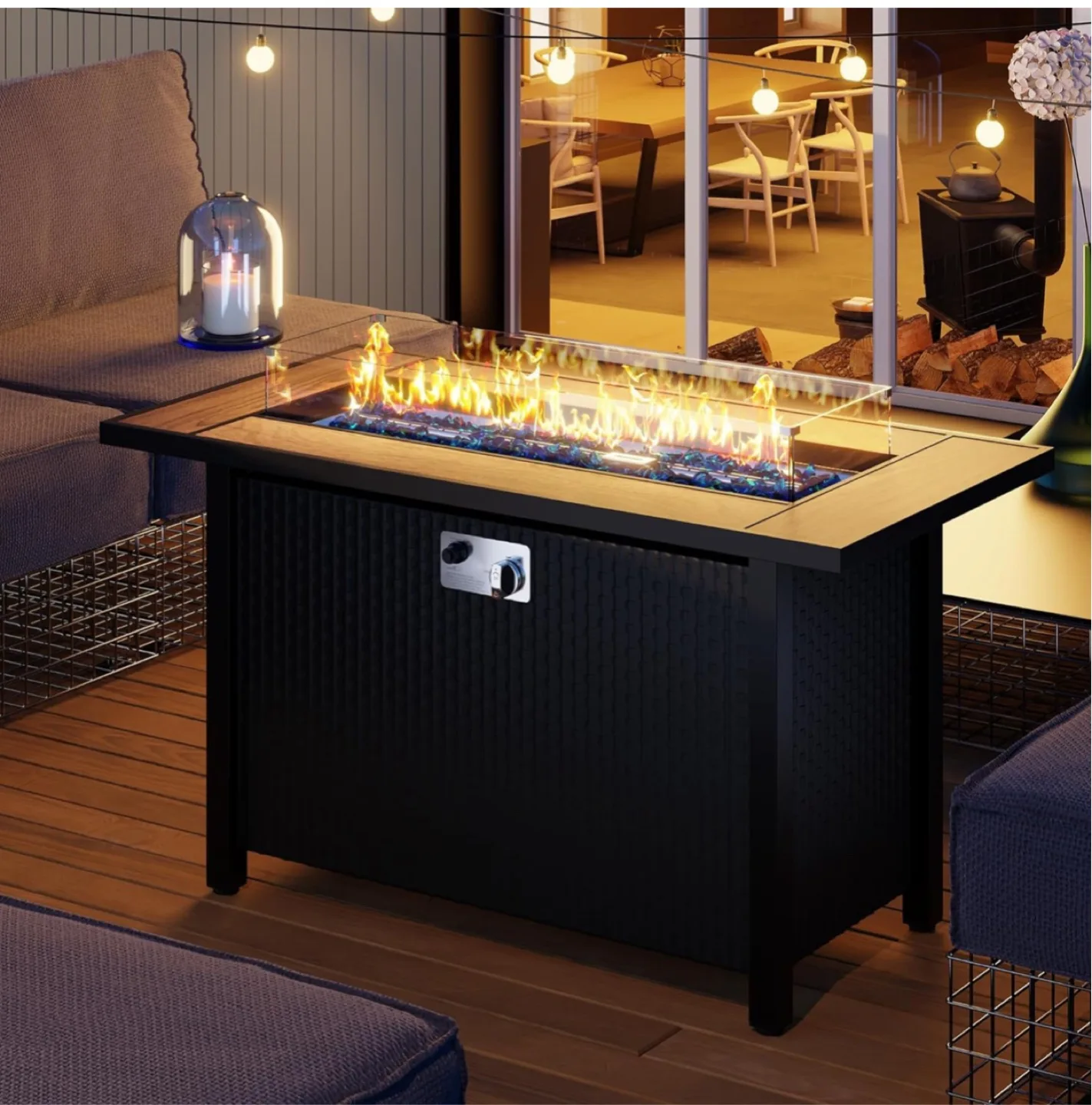 45" Propane Fire Pit with glass protector and waterproof cover image indicator(3)
