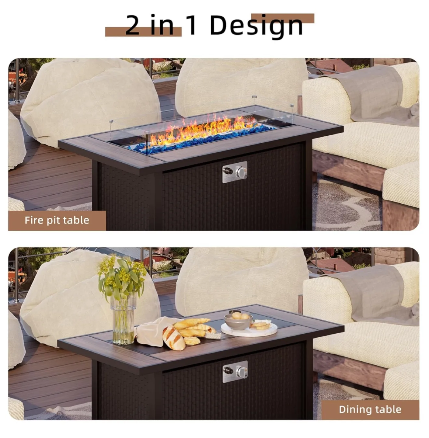 45" Propane Fire Pit with glass protector and waterproof cover image indicator(5)