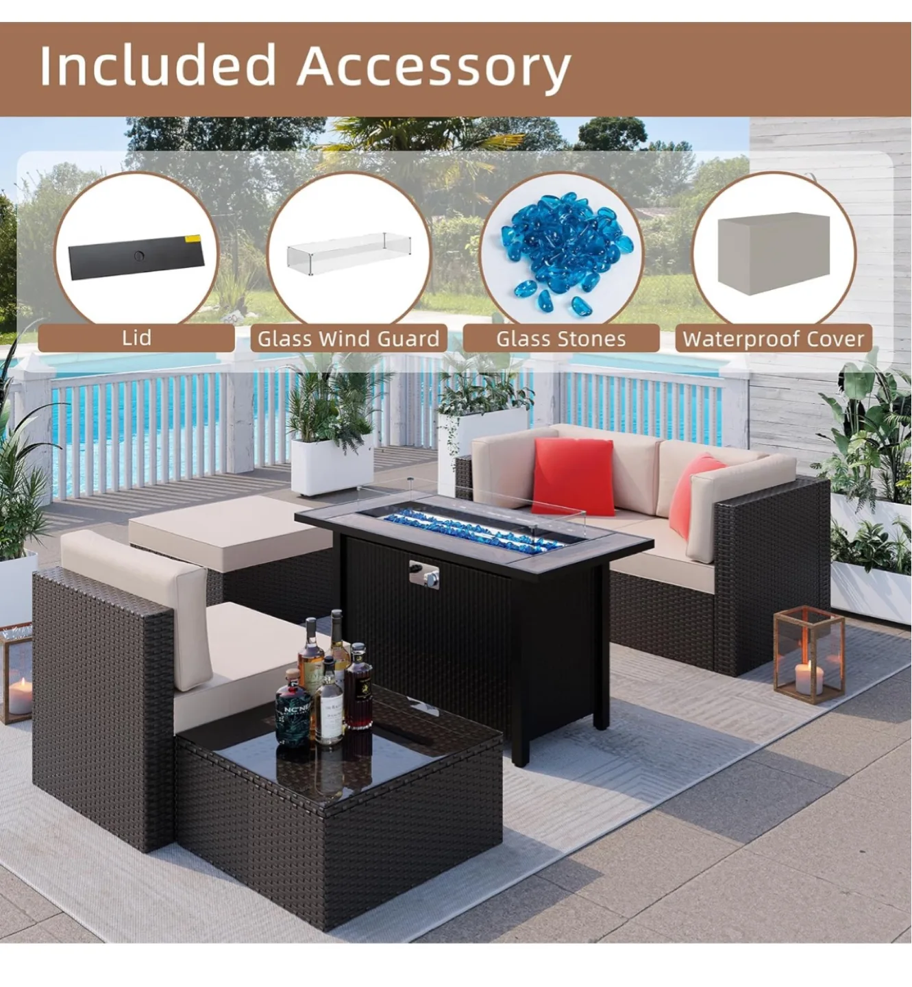 45" Propane Fire Pit with glass protector and waterproof cover image indicator(7)